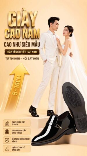 Giày Cưới Cao Nam đế cao bên trong êm chân