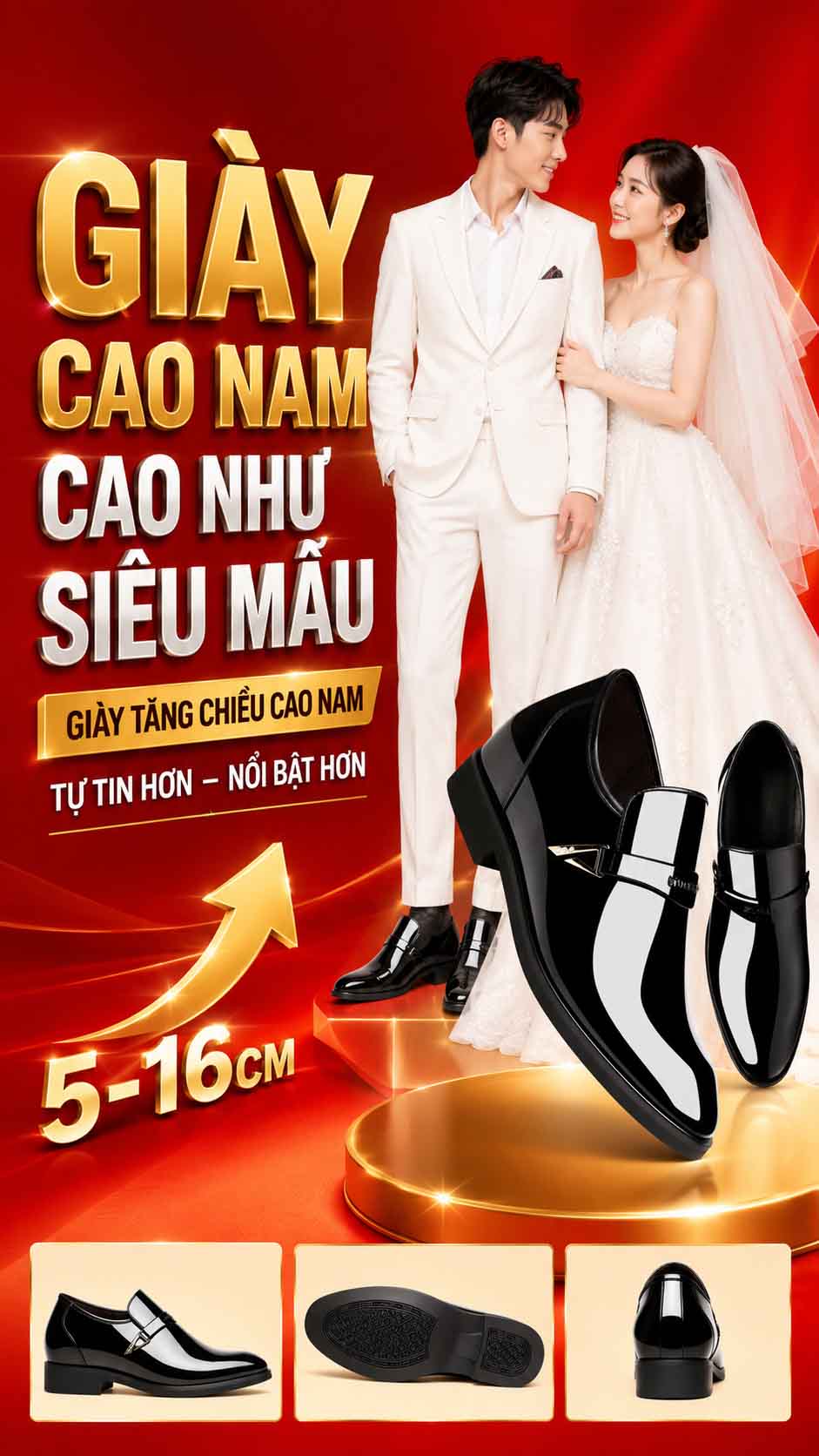 Giày Cưới Cao Nam giúp cải thiện vóc dáng tức thì