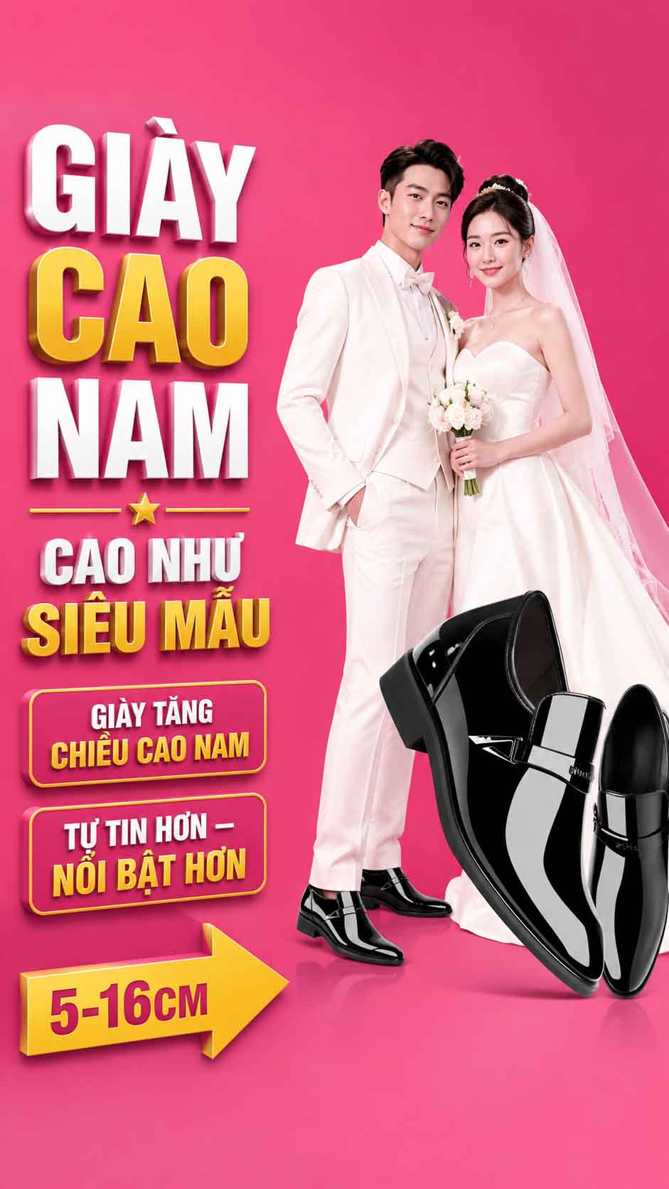 Giày Cưới Cao Nam giúp chú rể cao hơn và tự tin hơn
