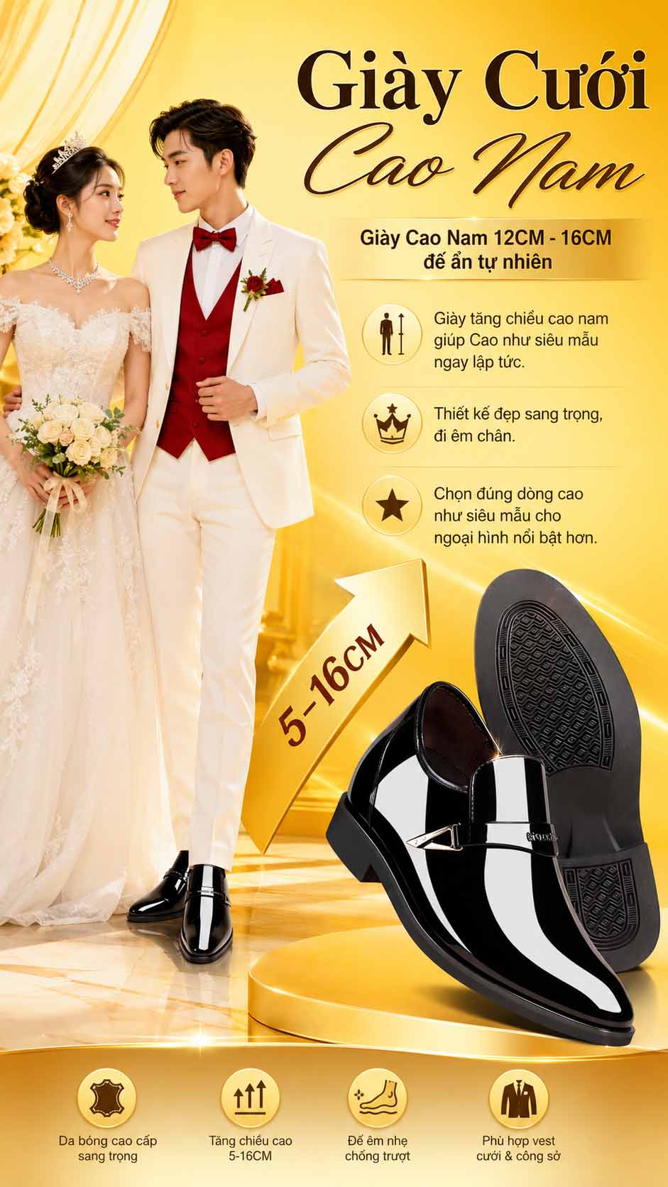 Giày cưới cao nam cho chú rể Giày cưới cao nam cho chú rể