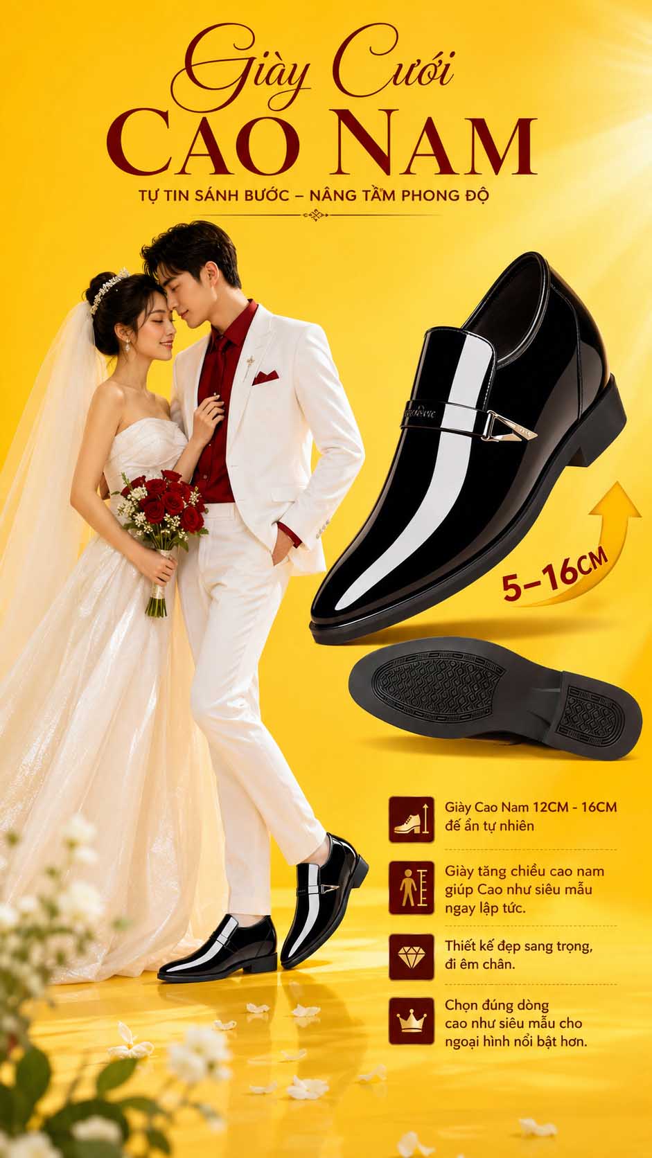 Giày cưới cao nam cho chú rể