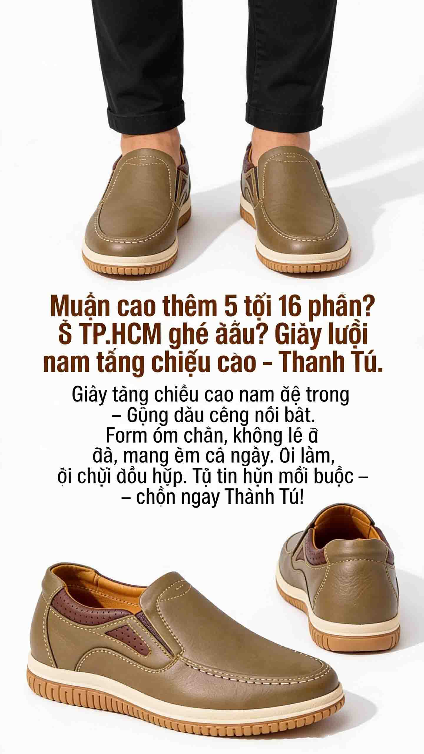 Giày tăng chiều cao nam đế trong 5cm phong cách công sở lịch lãm