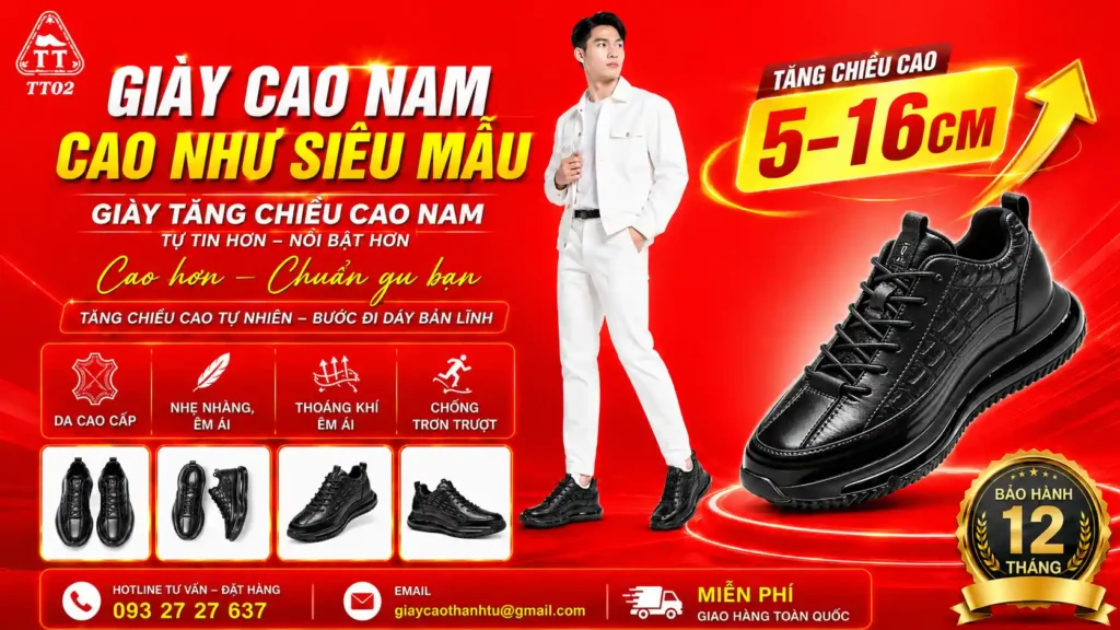 Cao như siêu mẫu 7cm - Giày cao nam đế ẩn tự nhiên - Giày tăng chiều cao nam cao 5-16cm, đế ẩn tự nhiên, giao hàng miễn phí toàn quốc