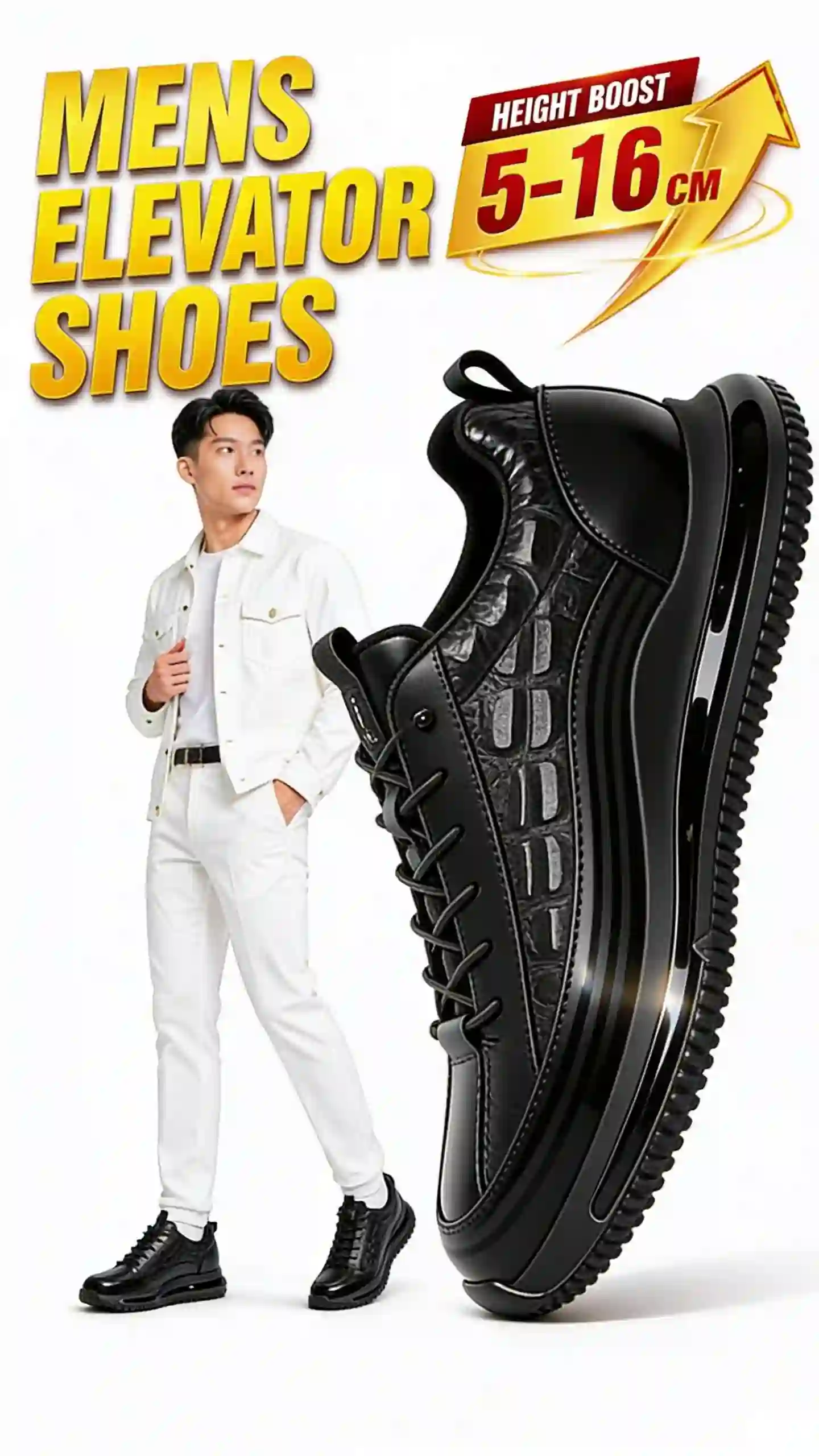 Cao như siêu mẫu 7cm giày da nam đế ẩn tự nhiên
