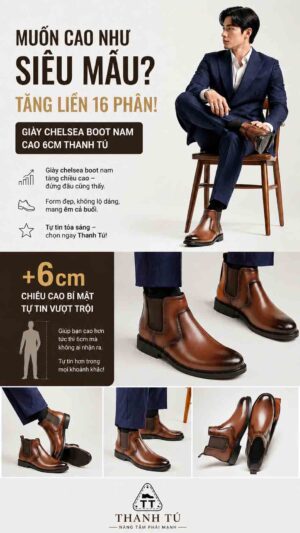 Giày boot cao nam 6cm kiểu dáng sang trọng