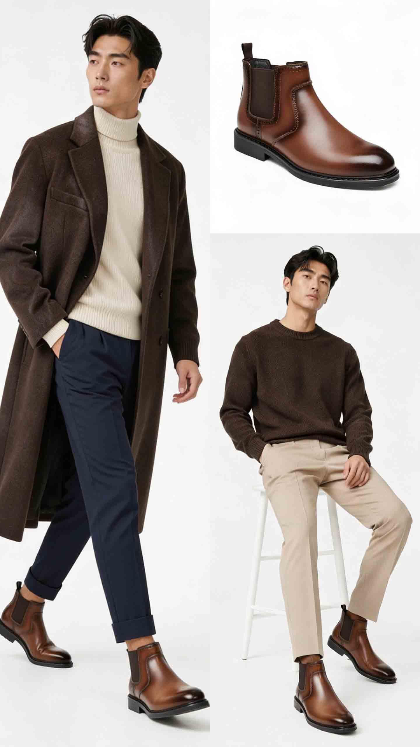 Giày boot cao nam 6cm màu đen lịch lãm cho nam