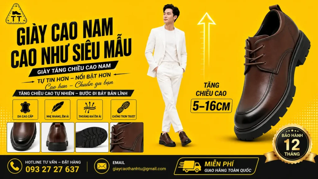 Giày cao nam (5-16cm) – Thiết kế như siêu mẫu, đế ẩn siêu nhẹ, miễn phí giao hàng toàn quốc