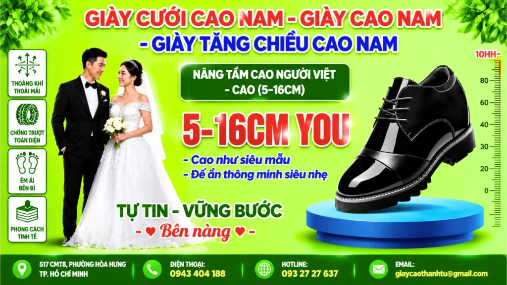 Giày cưới cao nam, tăng chiều cao 5-16cm, cao như siêu mẫu, đế ẩn thông minh siêu nhẹ, miễn phí giao hàng tại TP.Hồ Chí Minh.
