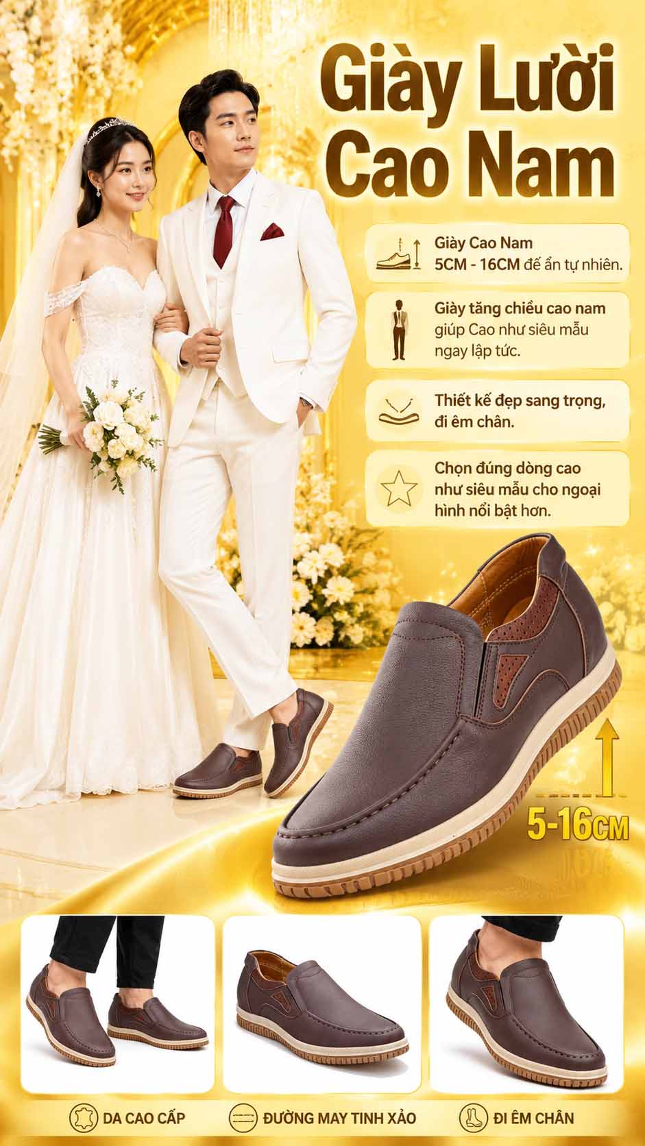Giày lười cao nam da thật