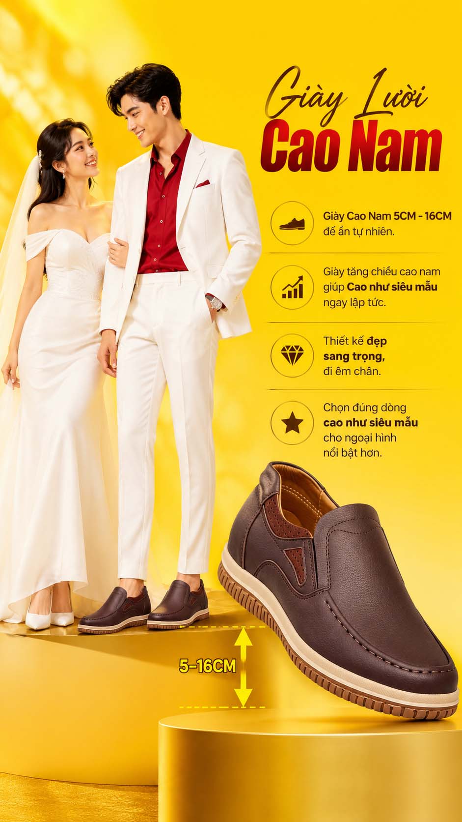Giày lười cao nam không lộ đế