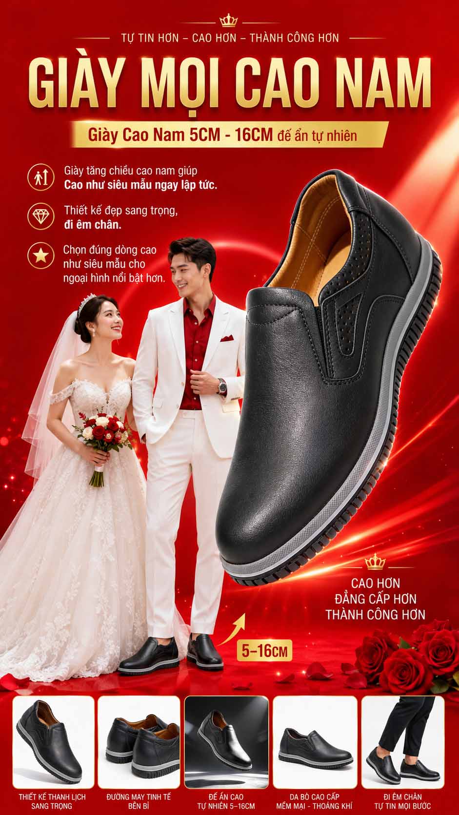 Giày mọi cao nam không lộ đế