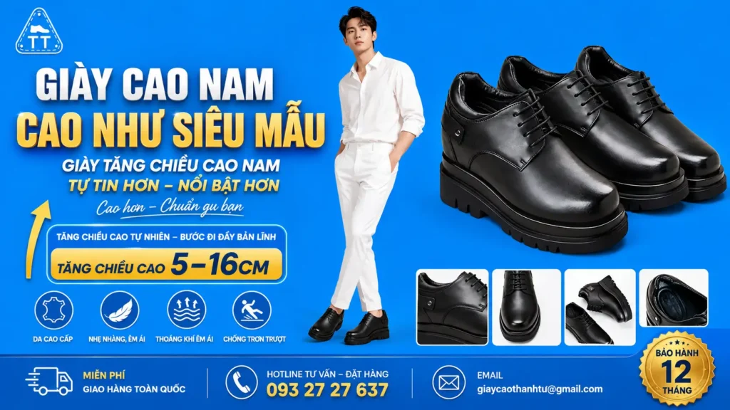 giày cao nam (5-16cm), đế ẩn thông minh, chống trơn trượt, siêu nhẹ