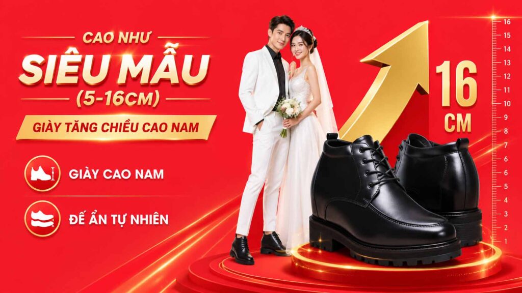 Cao như siêu mẫu (5-16CM) giày cao nam đế ẩn đi êm chân