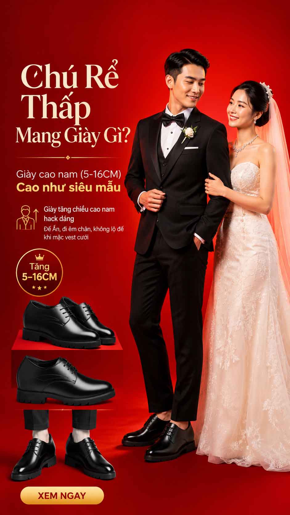Chú rể thấp mang giày gì khi mặc vest cưới đen