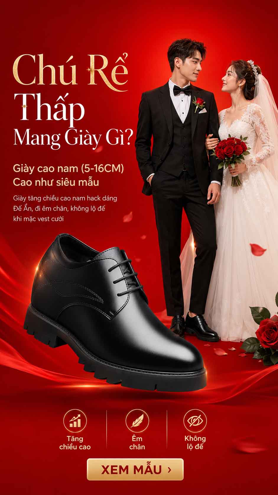 Chú rể thấp mang giày gì để không bị lộ đế