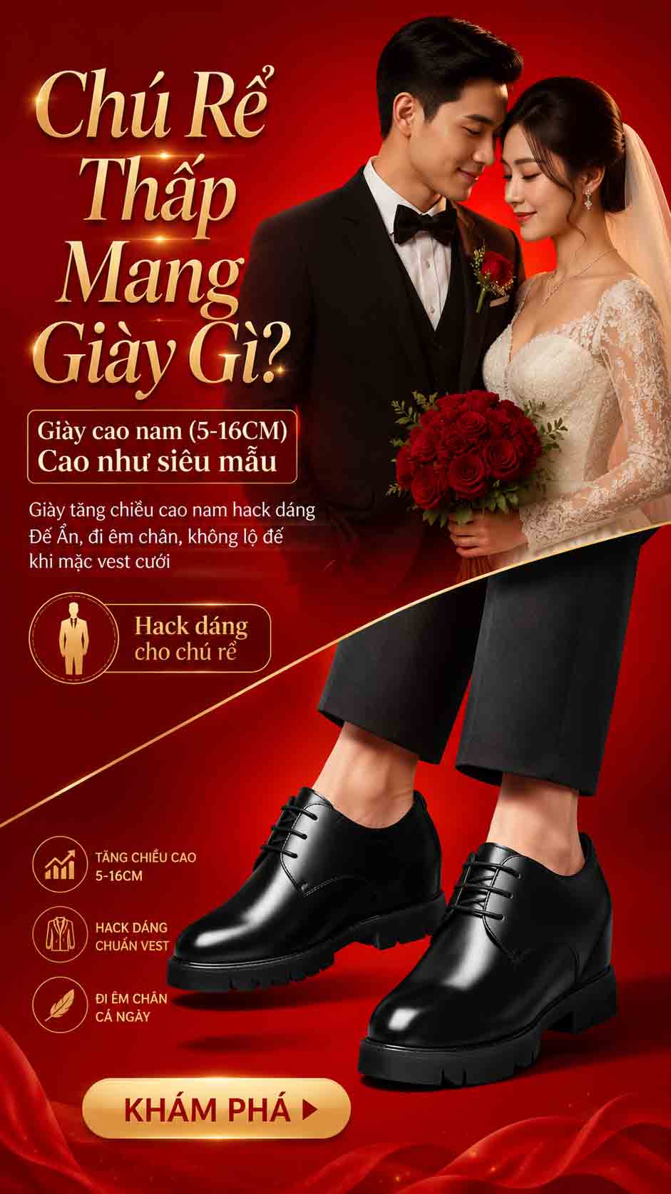 Chú rể thấp mang giày gì để chụp ảnh cưới đẹp