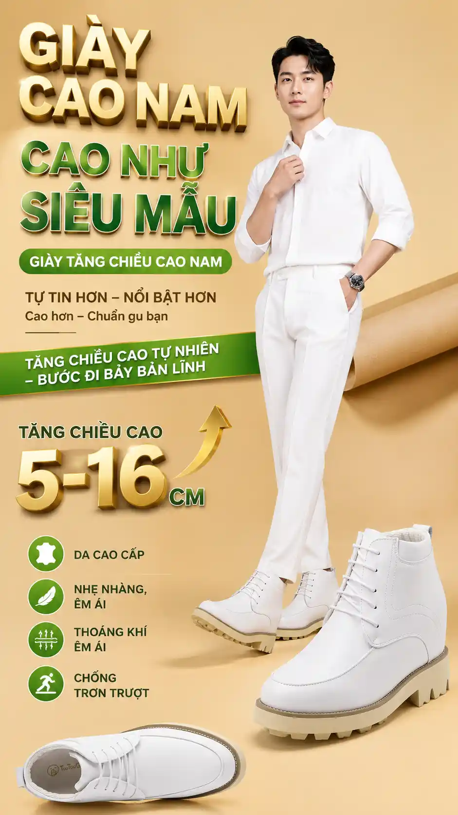 Giới thiệu giày da nam đế ẩn sang trọng và nam tính