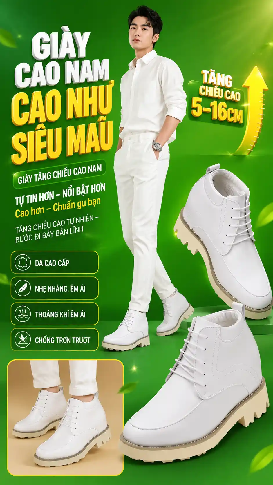 Giới thiệu giày tăng chiều cao nam phù hợp đi làm và gặp khách hàng