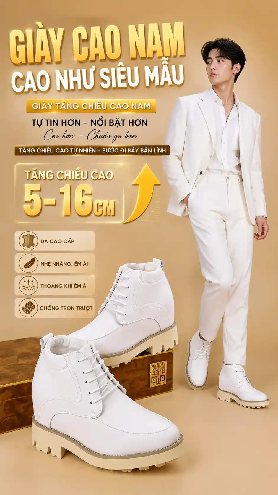 Giới thiệu giày tăng chiều cao nam mang êm chân và chắc dáng