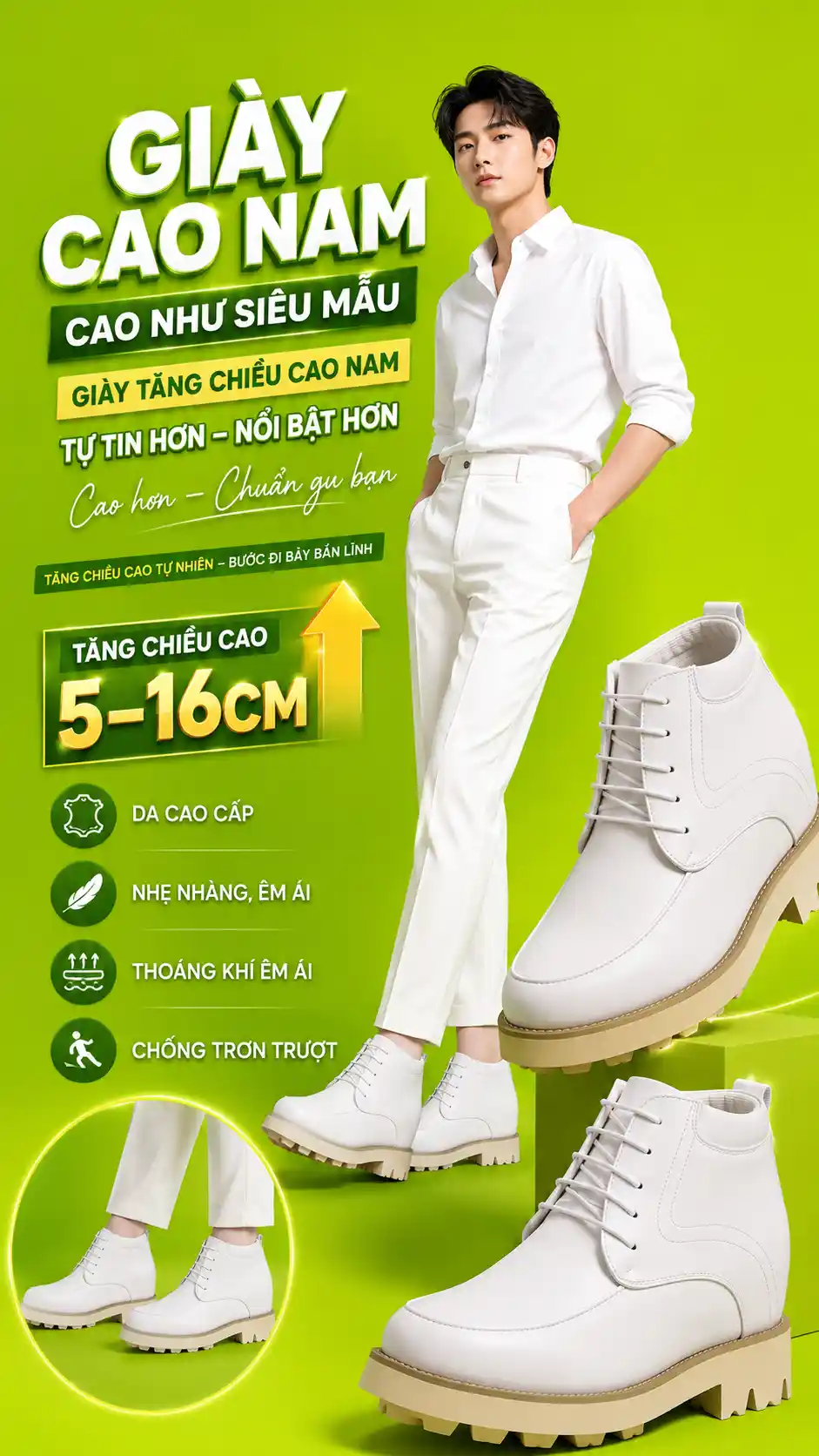 Giới thiệu giày cao nam 5CM tự nhiên cho người đi làm