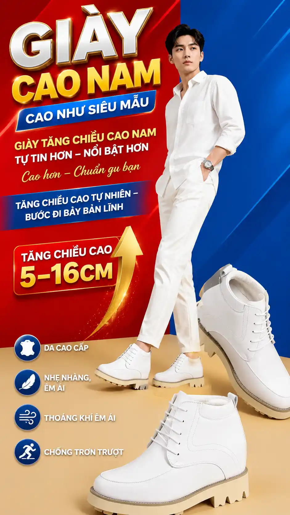 Giới thiệu giày tăng chiều cao nam 7CM gọn dáng dễ mang