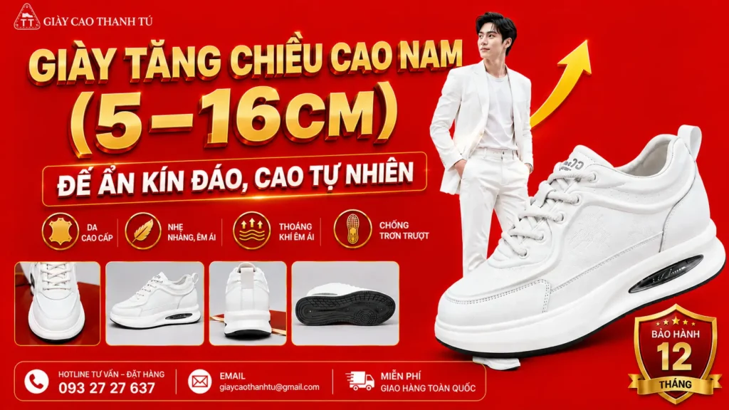 Giày Tăng Chiều Cao Nam 5–16cm – Đế Ẩn Kín Đáo, Cao Tự Nhiên