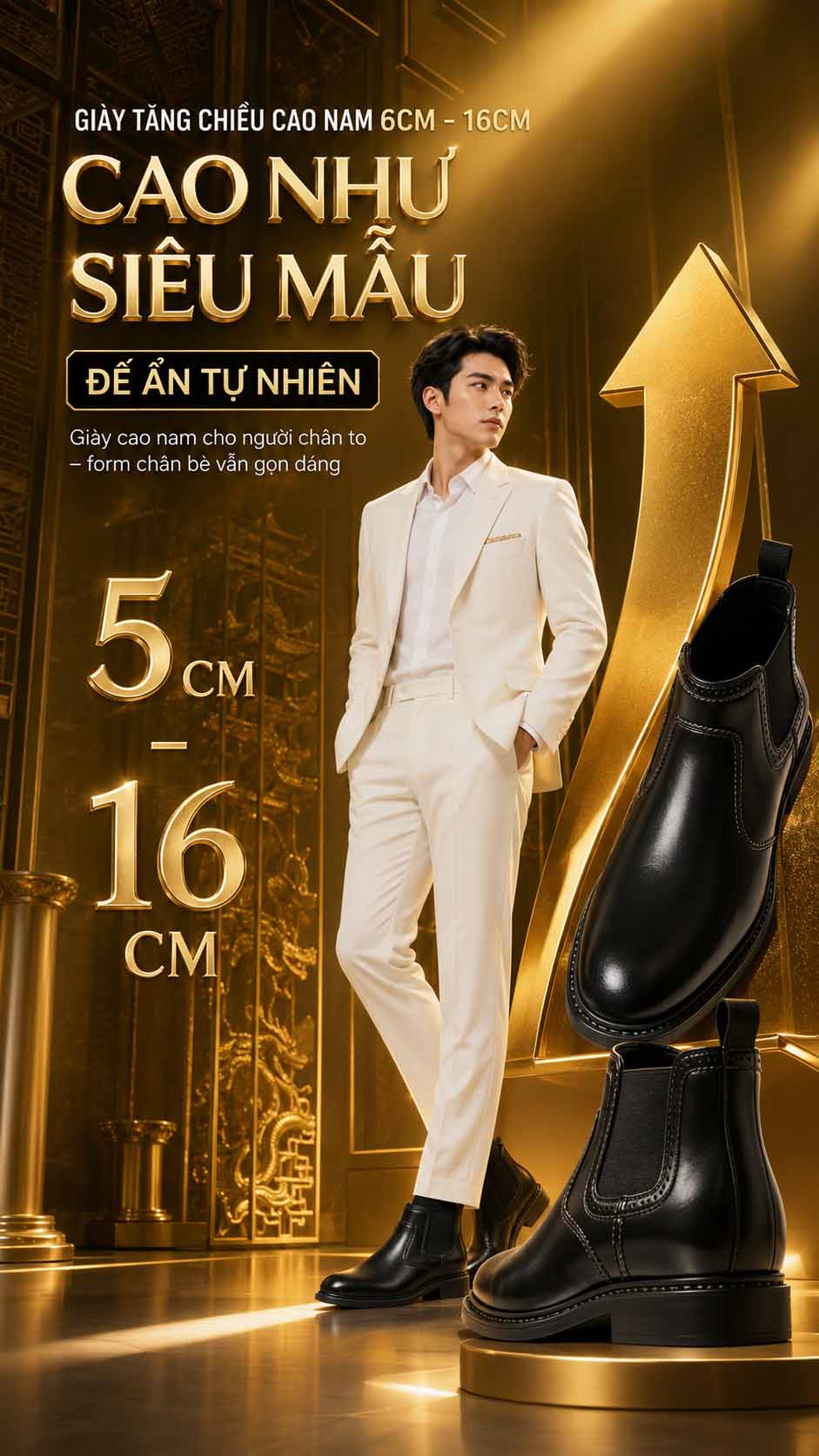 Giày cao nam cho người chân to kiểu sneaker năng động dễ phối đồ