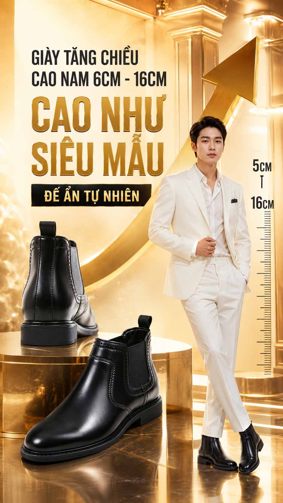 Giày cao nam cho người chân to kiểu boot nam tính chắc chân