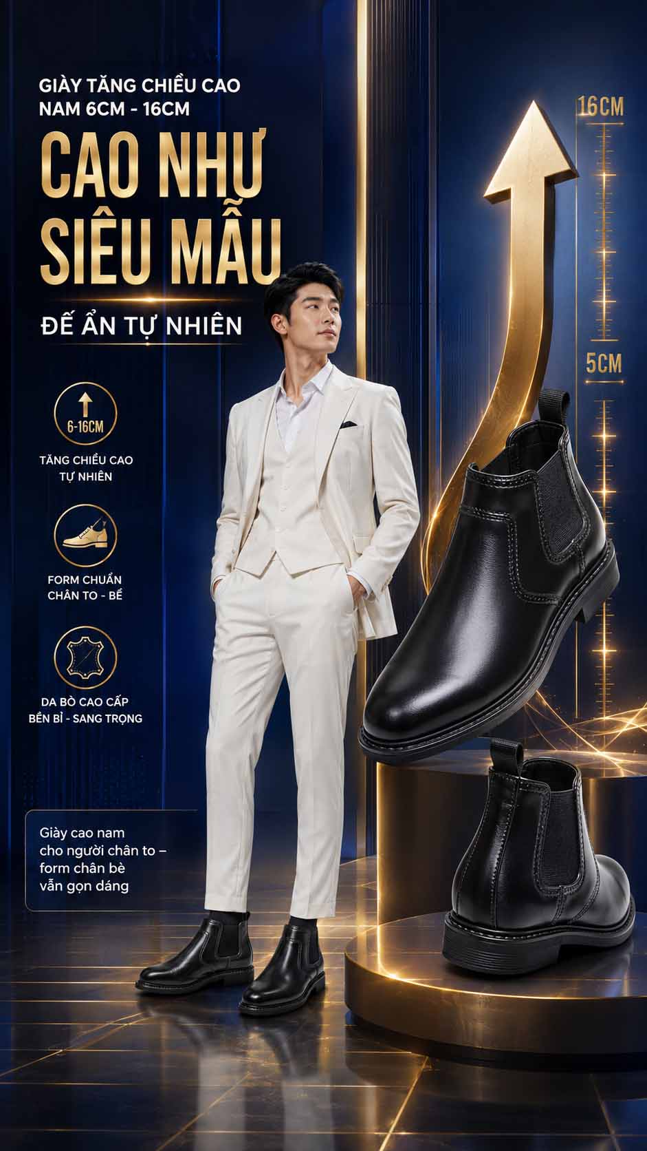 Giày cao nam cho người chân to dành cho nam thấp muốn cao hơn