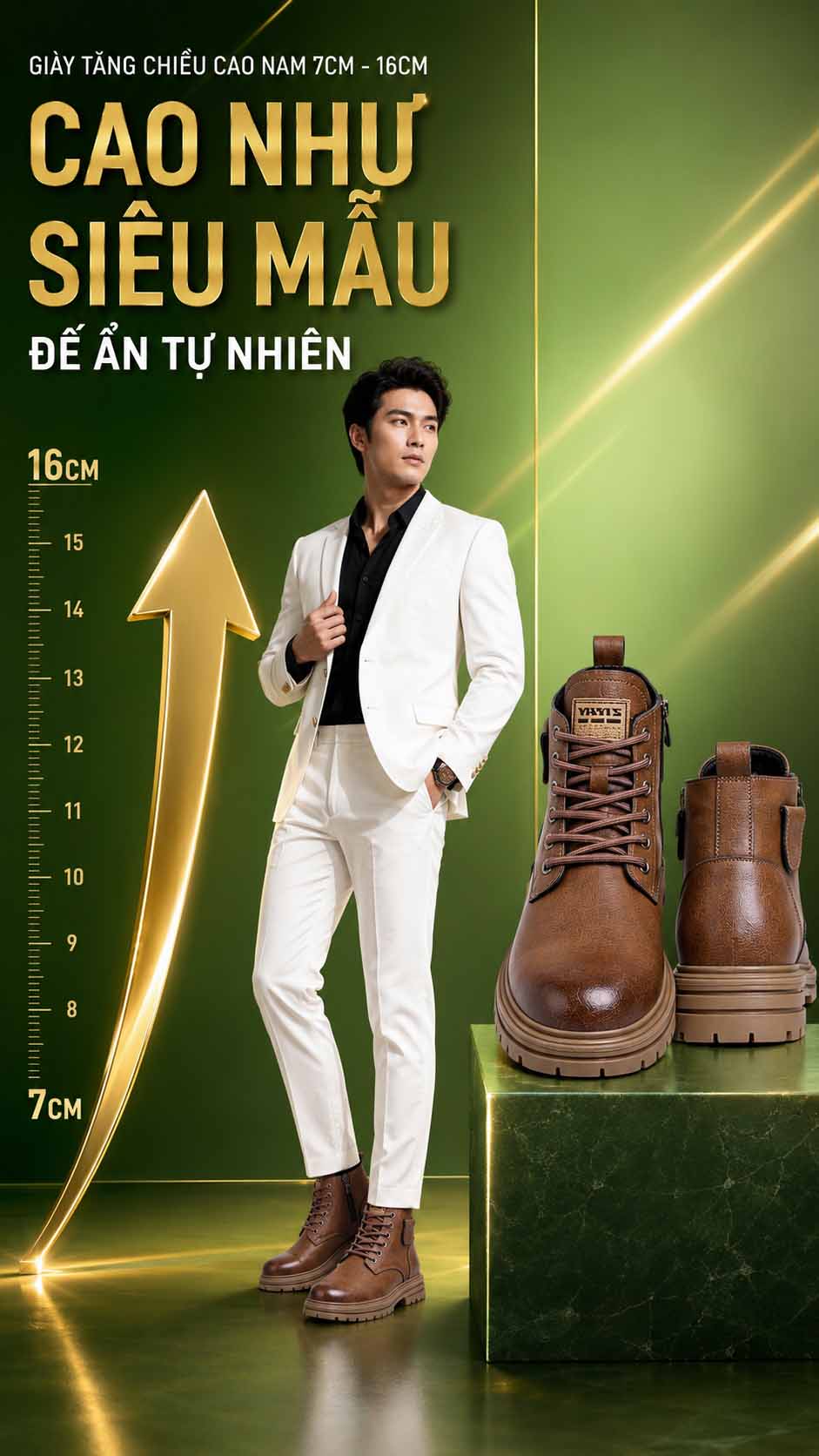 Cách phối đồ cho nam thấp đi tiệc cưới với giày cao nam không lộ đế