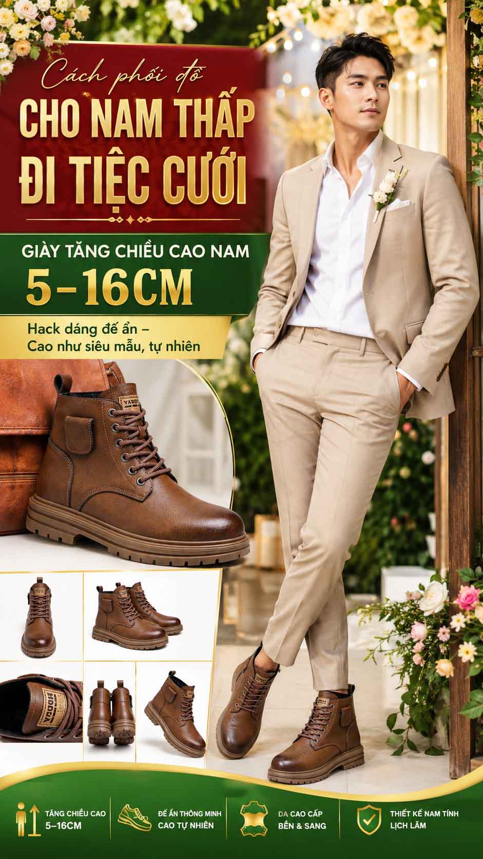Cách phối đồ cho nam thấp với giày cao nam 5cm giúp dáng gọn và tự nhiên