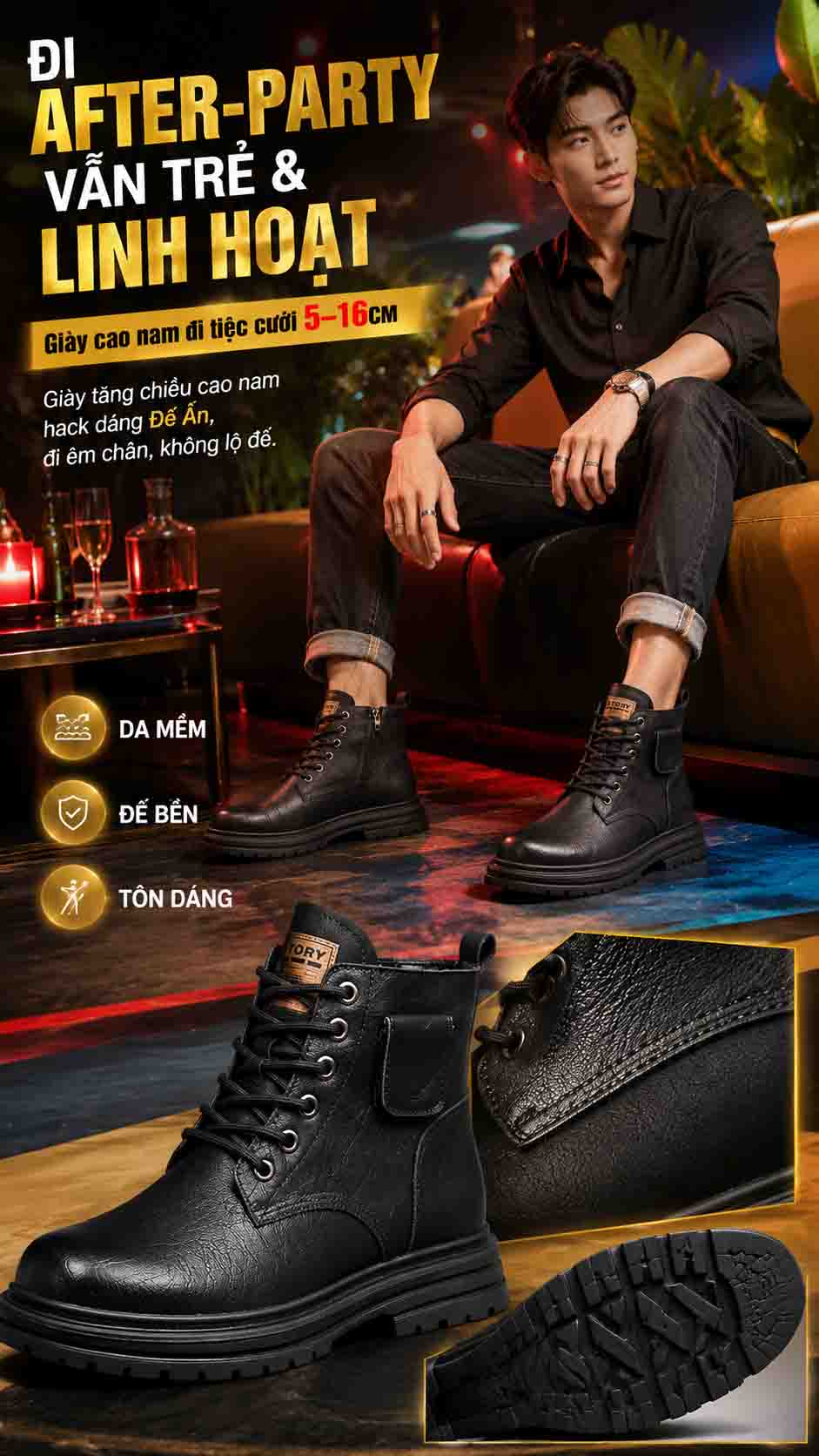 Giày cao nam đi tiệc cưới cho nam thấp mặc vest đẹp và đứng dáng hơn