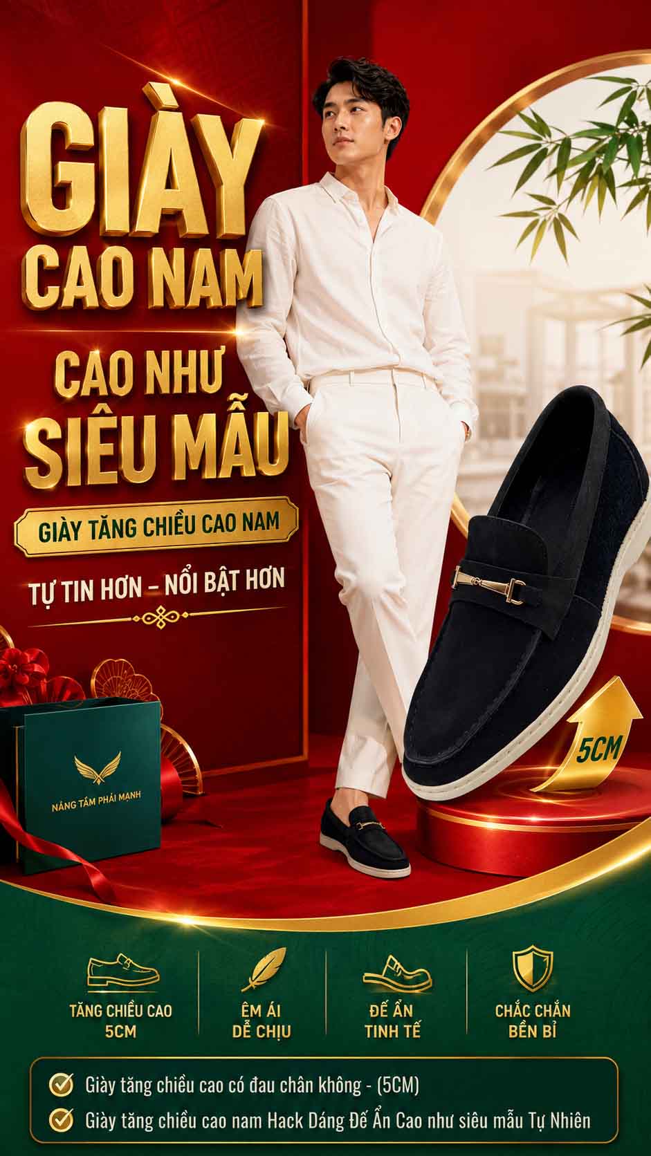 Giày cao nam êm chân giúp tăng chiều cao tự nhiên