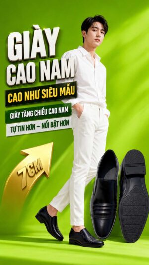 Giày nam cao 8cm đế kín tự nhiên cho nam thấp