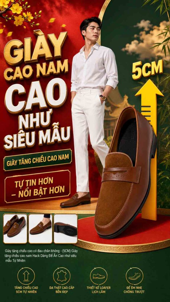 Giày tăng chiều cao có đau chân không với thiết kế đế ẩn êm chân