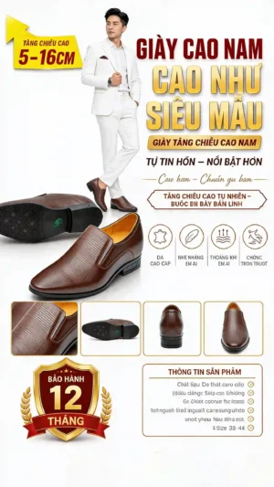 Giày tăng chiều cao nam sale chính hãng – Đi êm, không đau chân