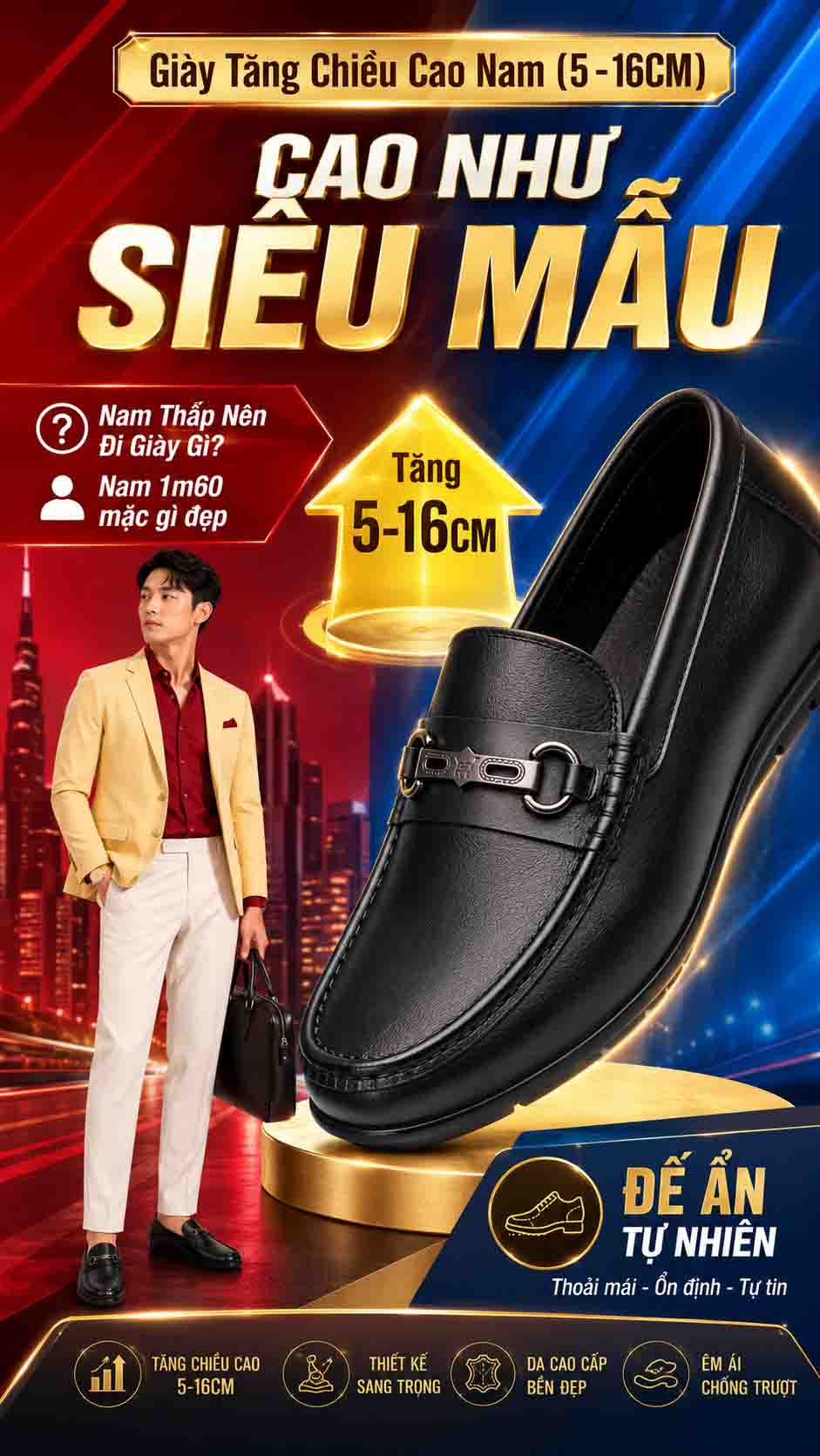 Nam Thấp Nên Đi Giày Gì? Giày cao nam da thật sang trọng bền form