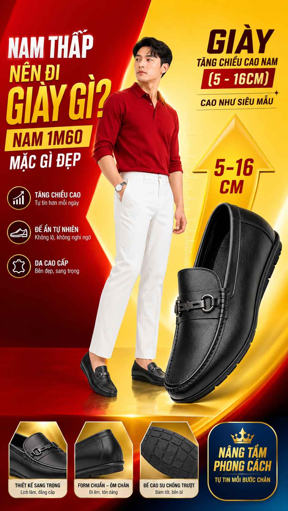 Nam 1m60 mặc gì đẹp khi mang giày cao nam đế ẩn không lộ