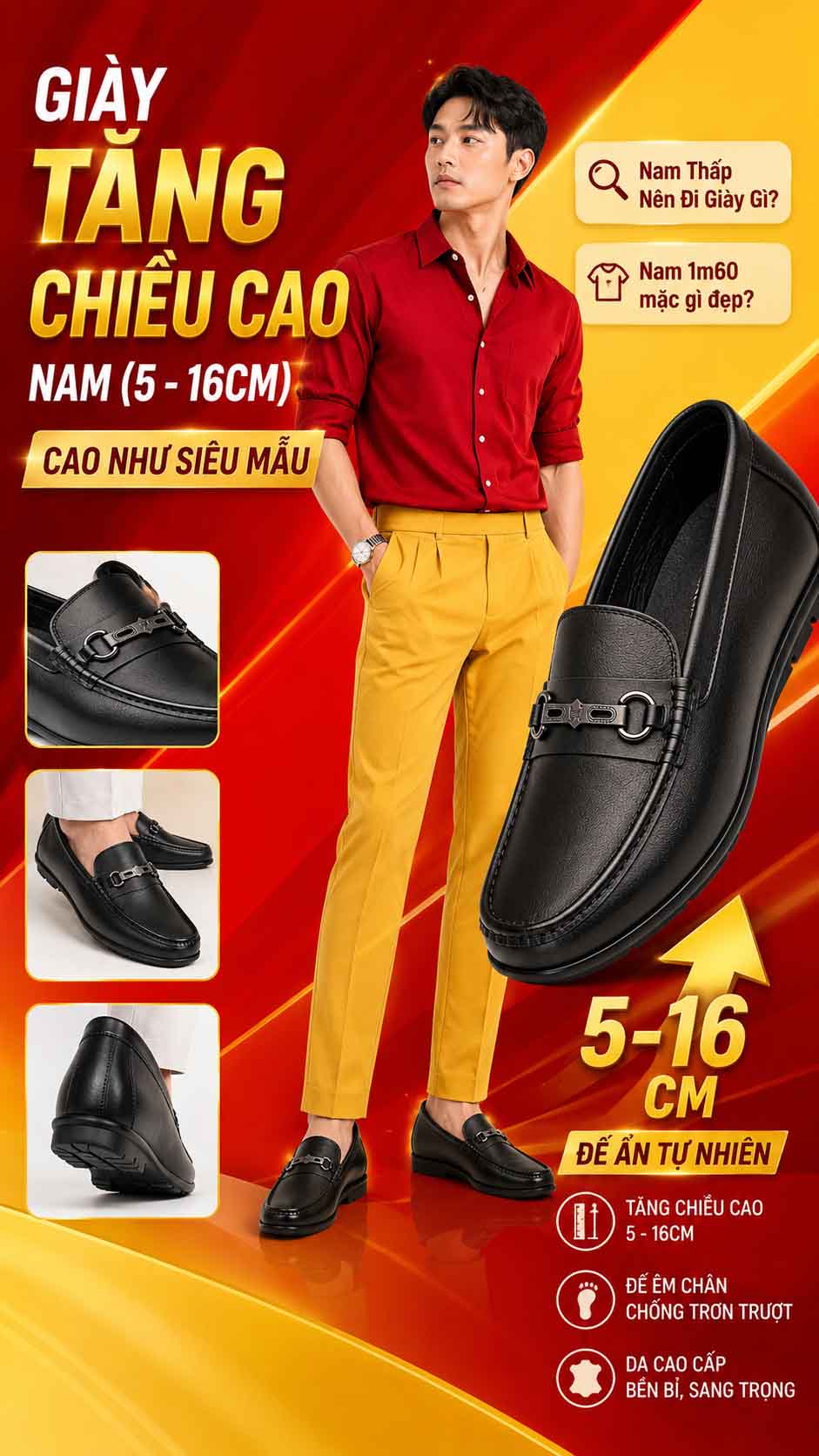 Nam Thấp Nên Đi Giày Gì? Giày tăng chiều cao nam 5-16CM cao như siêu mẫu