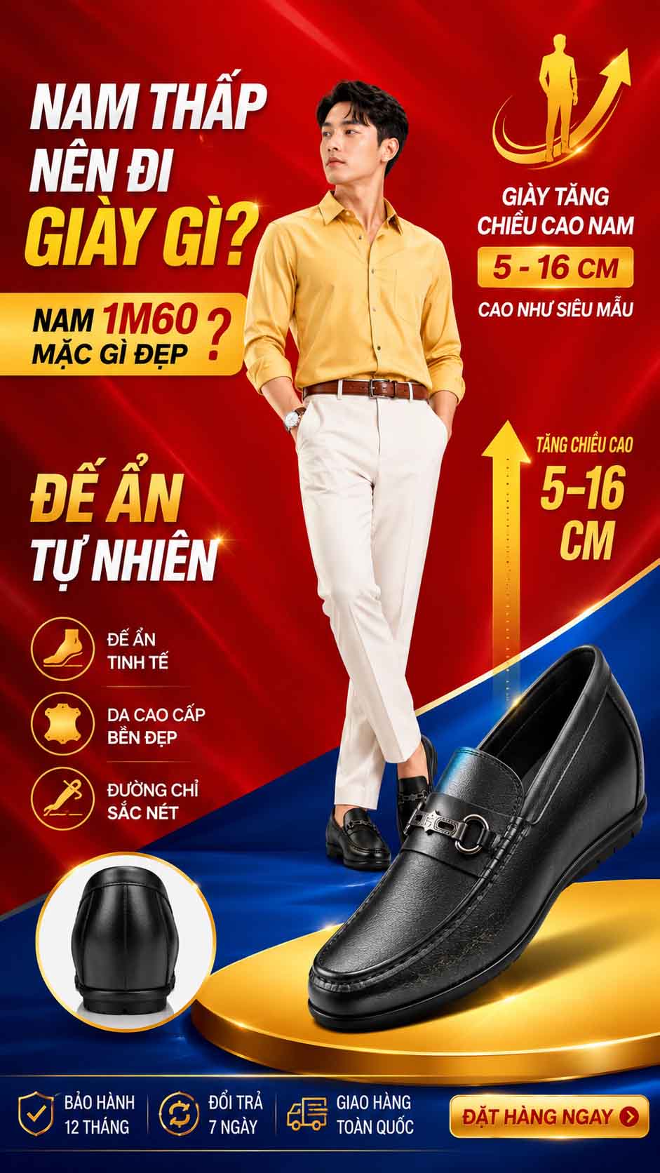 Nam 1m60 mặc gì đẹp khi chọn giày cao nam 5cm gọn dáng