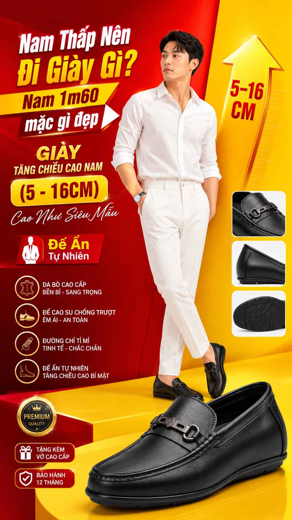Nam 1m60 mặc gì đẹp với giày tăng chiều cao nam 6cm đế ẩn