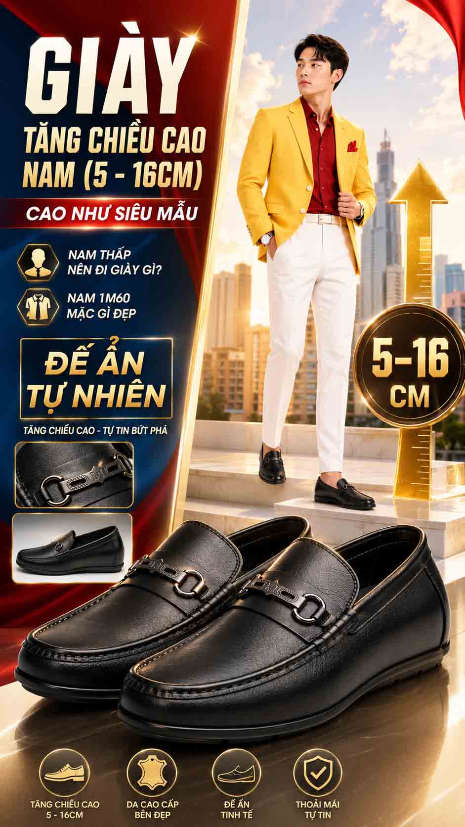 Nam Thấp Nên Đi Giày Gì? Giày tăng chiều cao nam cao cấp phối đồ công sở