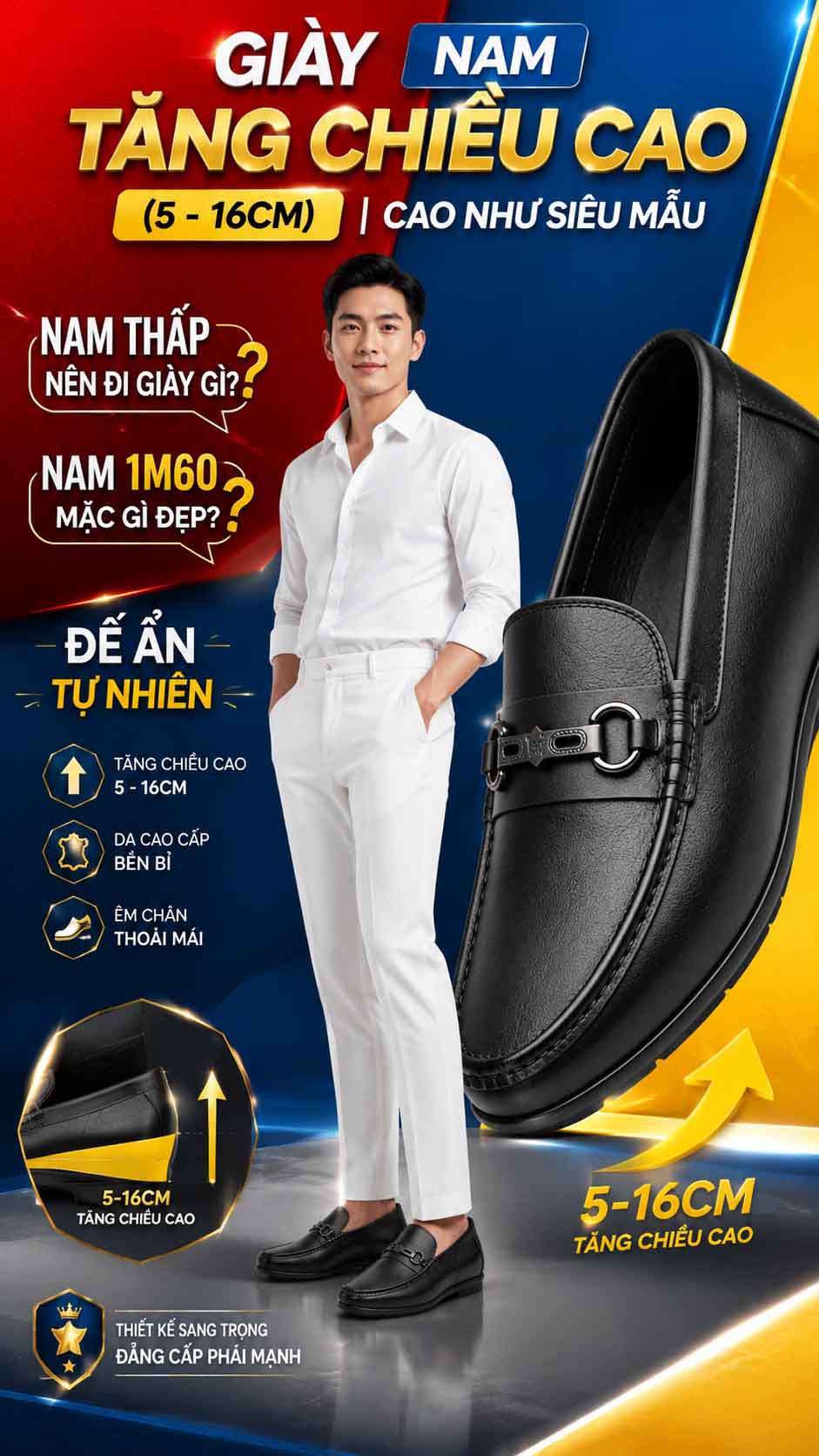 Nam Thấp Nên Đi Giày Gì? Giày tăng chiều cao nam 8cm không lộ đế
