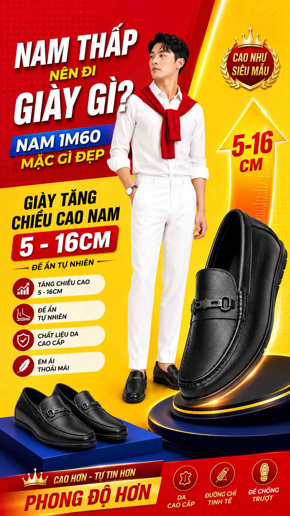 Nam Thấp Nên Đi Giày Gì? Giày cao nam 10cm giúp nam giới tự tin hơn