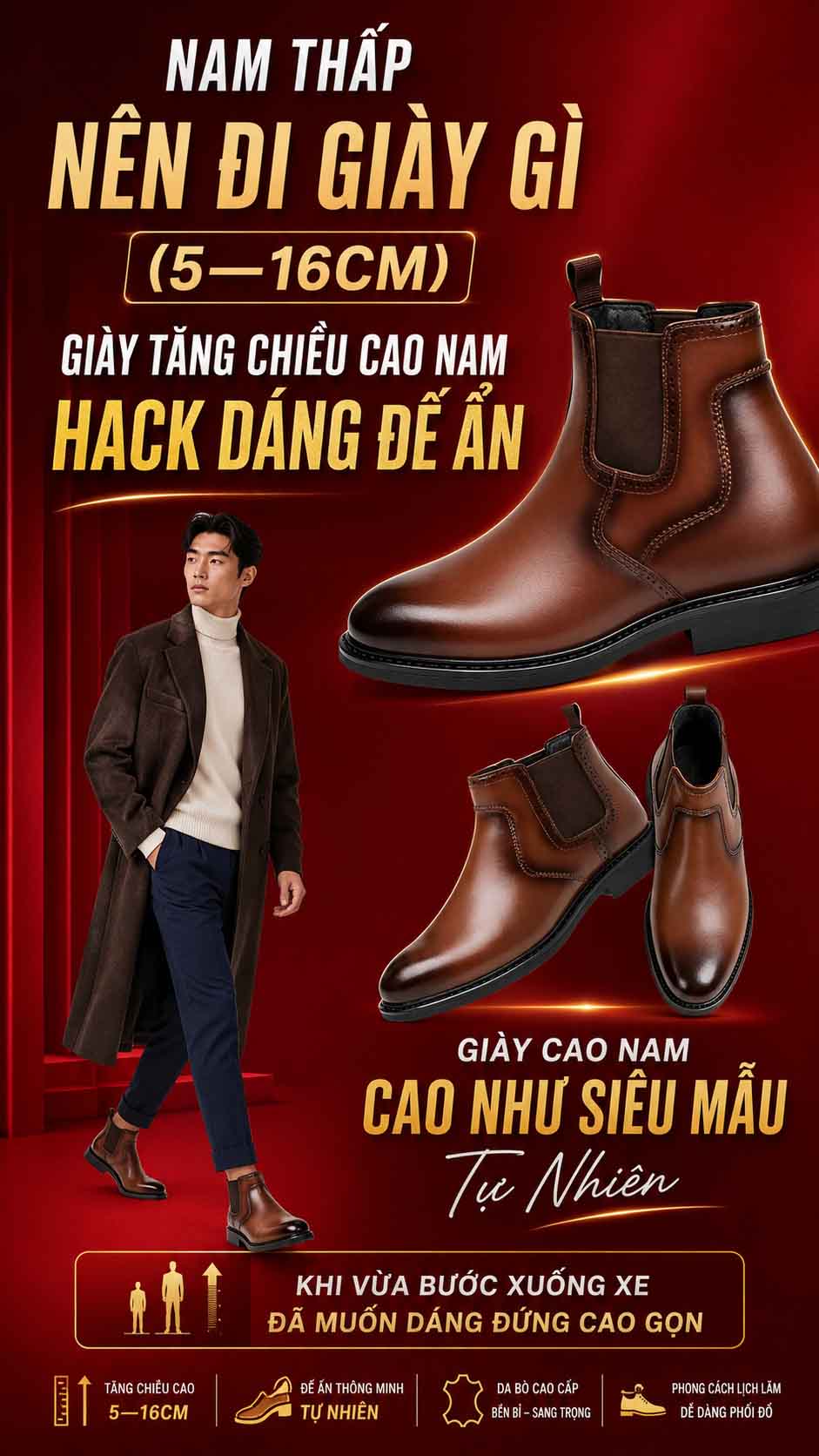 Nam thấp nên đi giày gì để trông nam tính hơn
