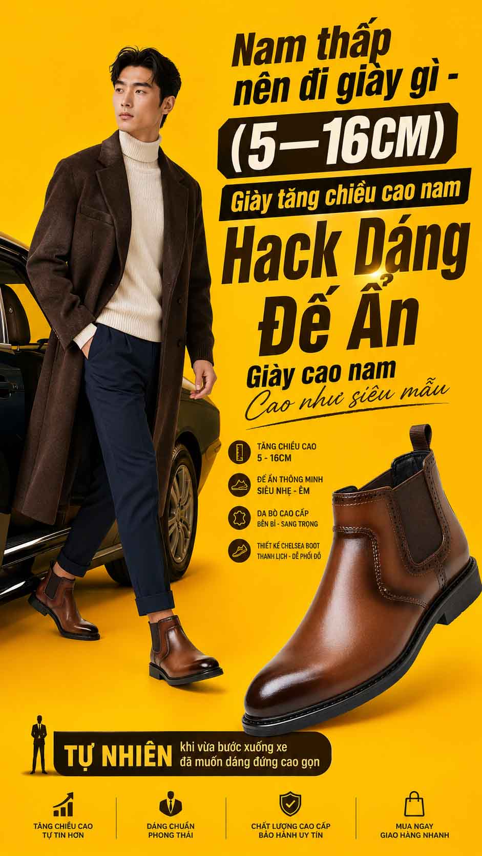 Nam thấp nên đi giày gì cho dáng cao gọn