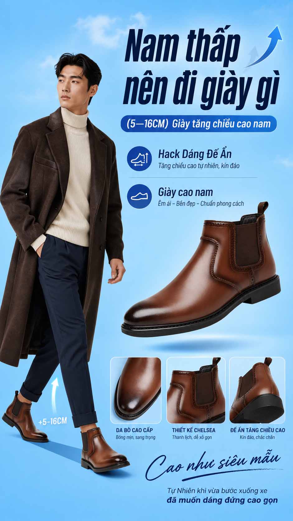 Nam thấp nên đi giày gì để không bị lộ đế
