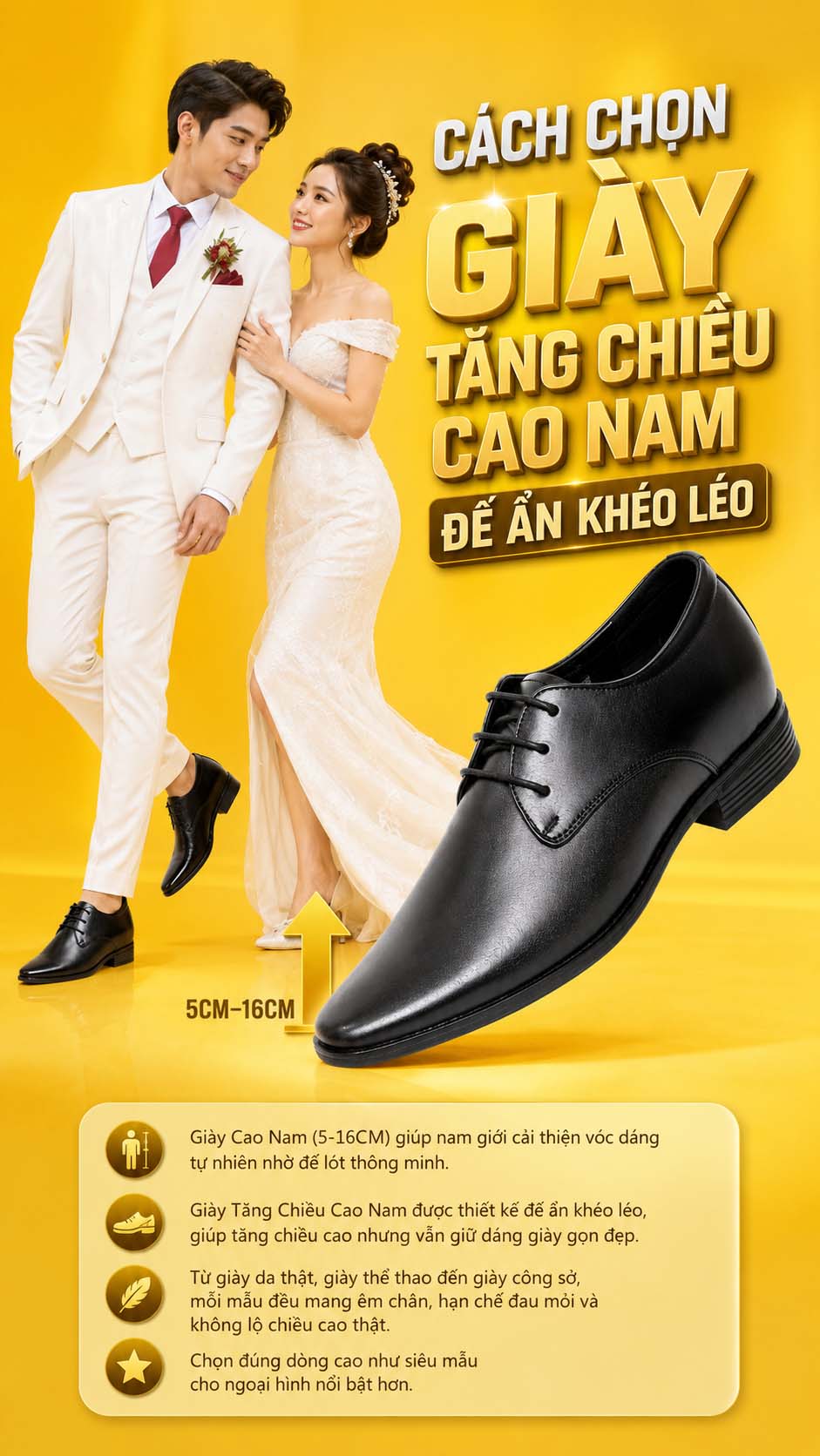 Cách chọn giày tăng chiều cao nam phù hợp đi làm hằng ngày