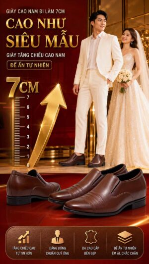 Giày cao nam cho người thấp đế ẩn tự nhiên đi làm không lộ