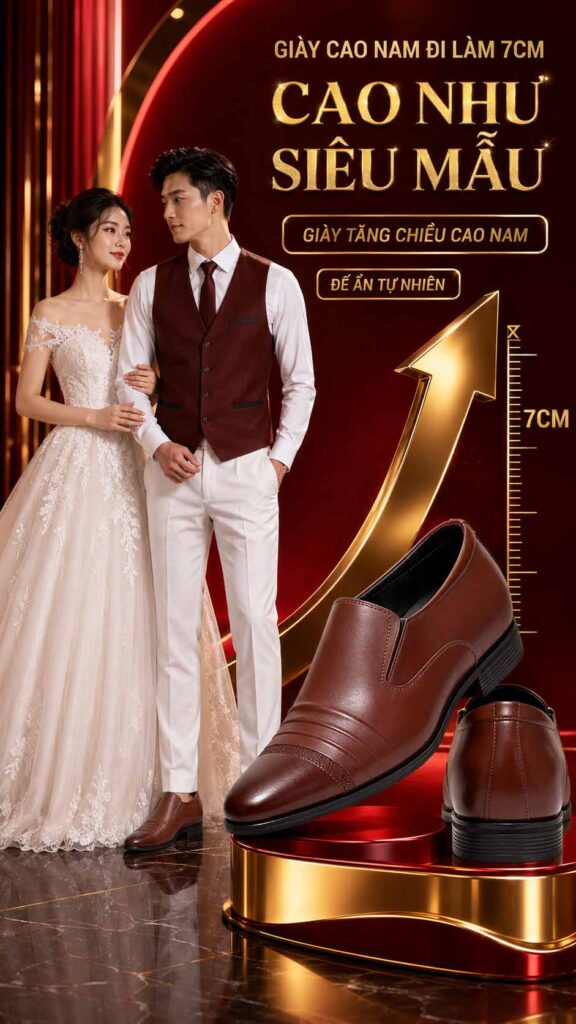 Giày cao nam cho người thấp giúp tăng chiều cao kín đáo